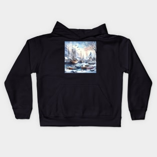 Winter River Boats Kids Hoodie